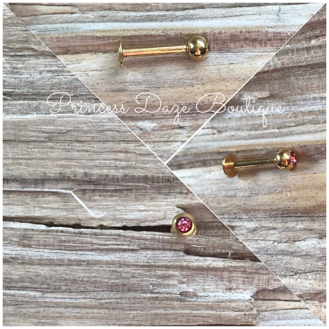 Gold Labret Flat Back Stud Monroe Pink Gemstone Tragus Piercing Jewelry
